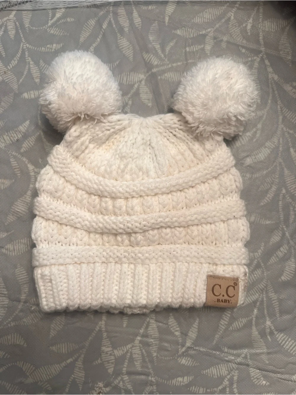 C.C Baby Cream Double Pom Pom Cable Knit Beanie